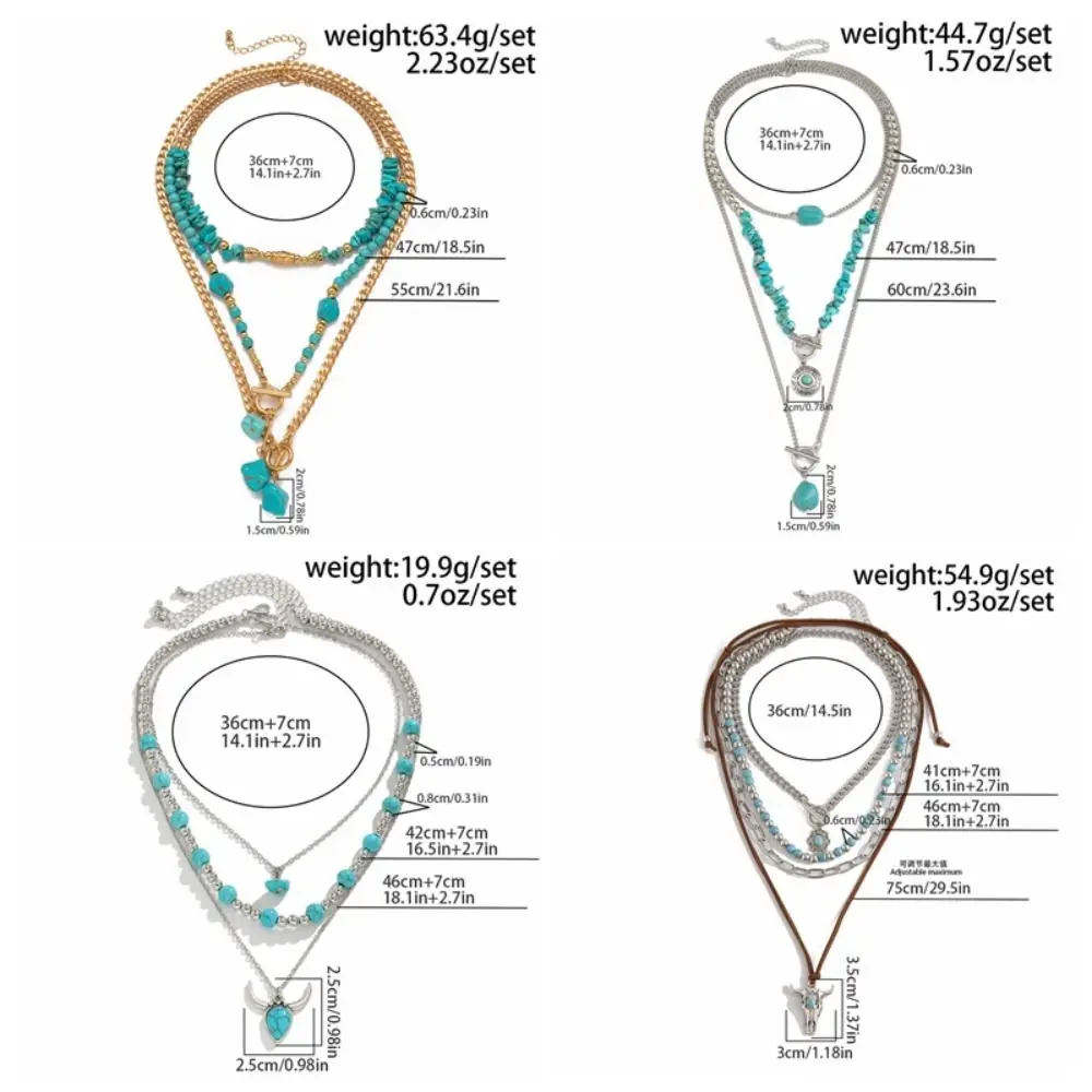 Бирюзовое многослойное ожерелье в богемном стиле