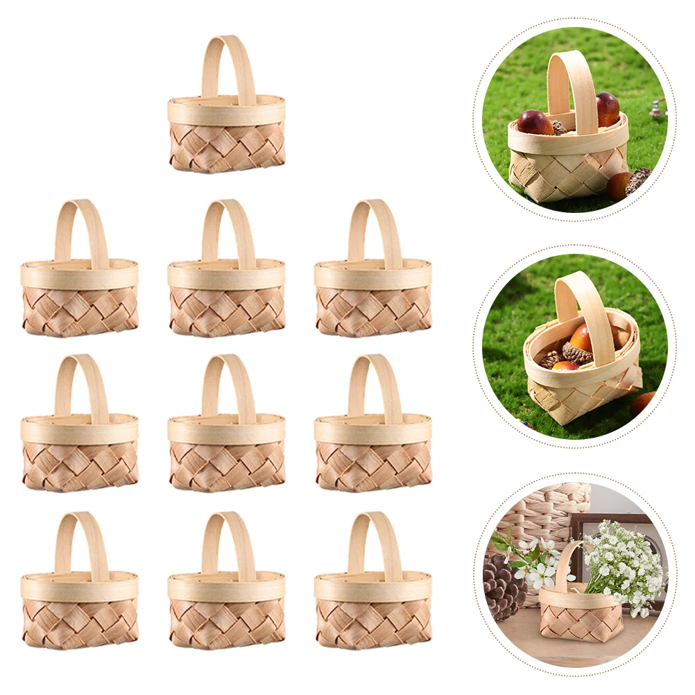 

10 Pcs Wood Chip Basket Miniature Wicker Gift Wedding Woven Baskets Decoration Flower Small Tiny Ornament