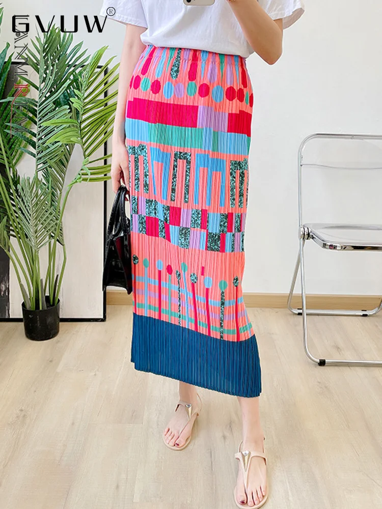 

Женская плиссированная юбка-трапеция GVUW, разноцветная плиссированная юбка с поясом на резинке, модель 17D2067 на лето, 2023
