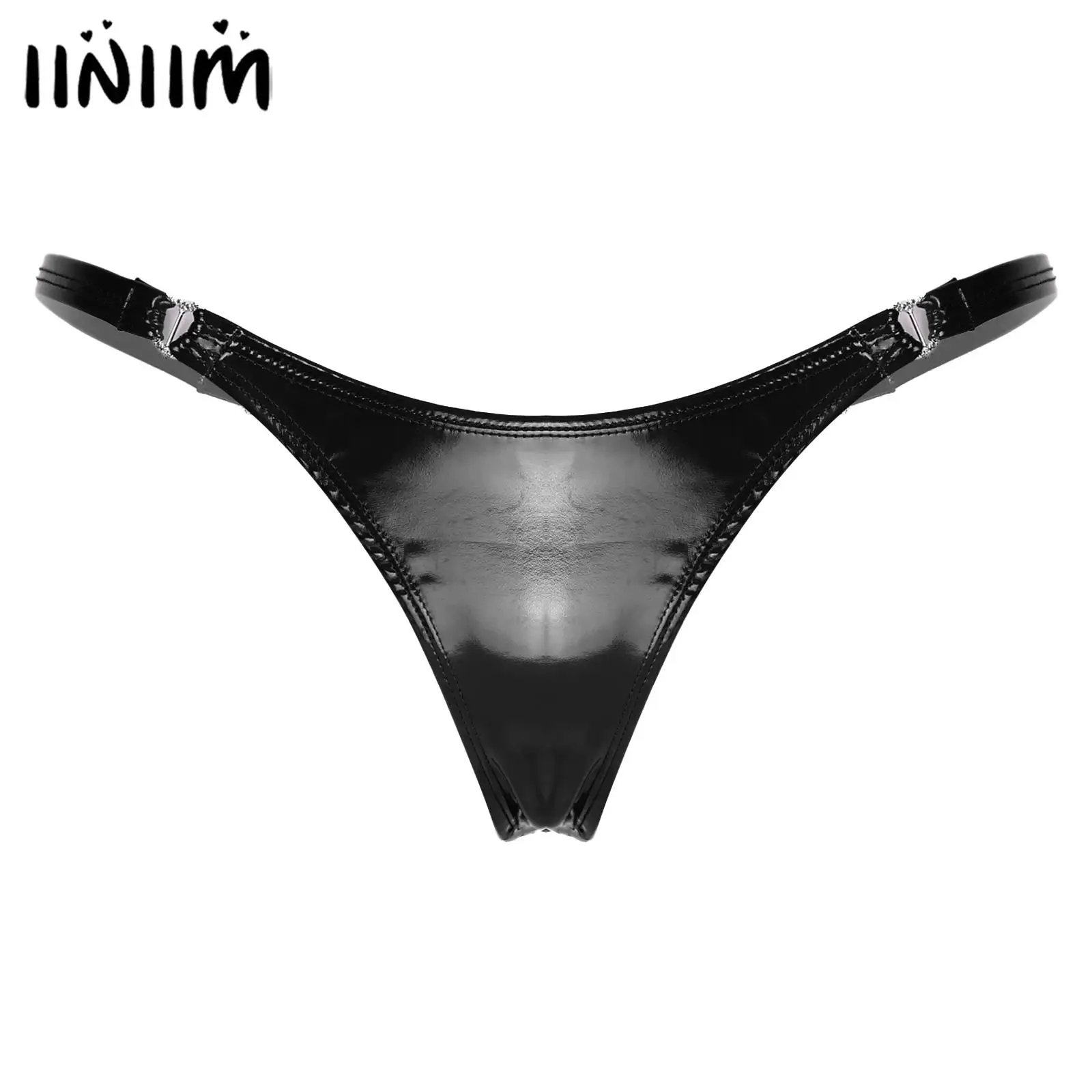 

Women Erotic Clothing Smooth Surface Low Waist Mirror Emulsion Ammonia Solid Color Soft Buckle Sexy Briefs Underwear Underpant