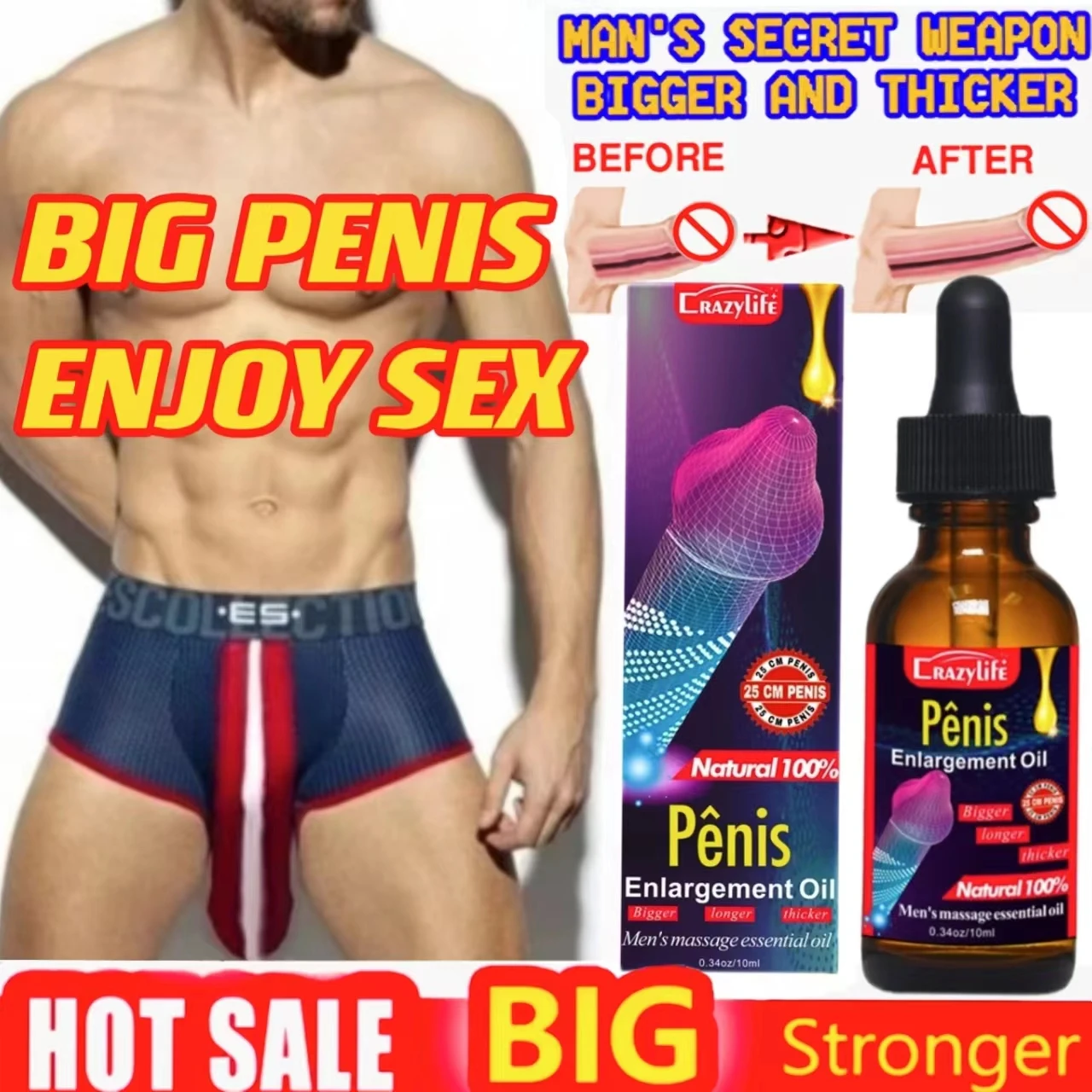 Three Scouts Penis Permanent Thickening, Growth Enlargement Massage Men's Cock Erection Lubricant Lncrease XXL Plant Extracts  M