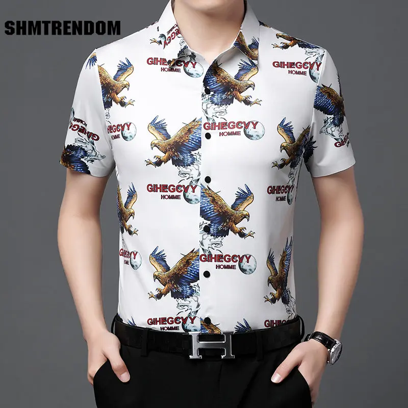 

Eagle Letters 3D Print Streetwear Casual Short Sleeve Men Shirt Summer New Quality Mercerized Cotton Silky Cool Camisa Masculina