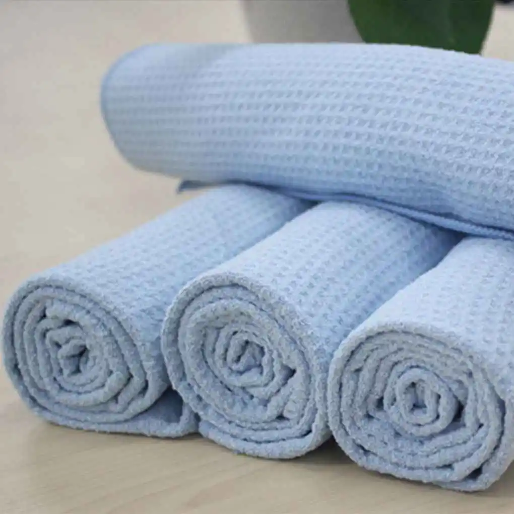 

Синее Впитывающее утолщенное полотенце из микрофибры с вафельным плетением для мытья автомобиля, быстросохнущая впитывающая влагу ткань