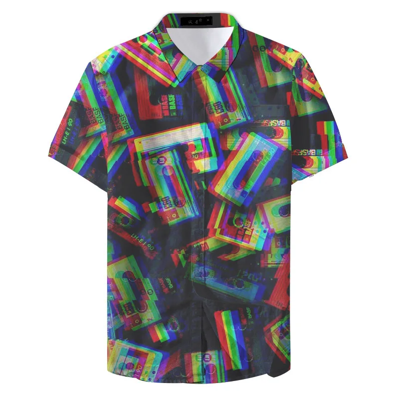 

3D digital color printed shirt cross-border large size men's shirt Hawaii beach style shirt failure wind series