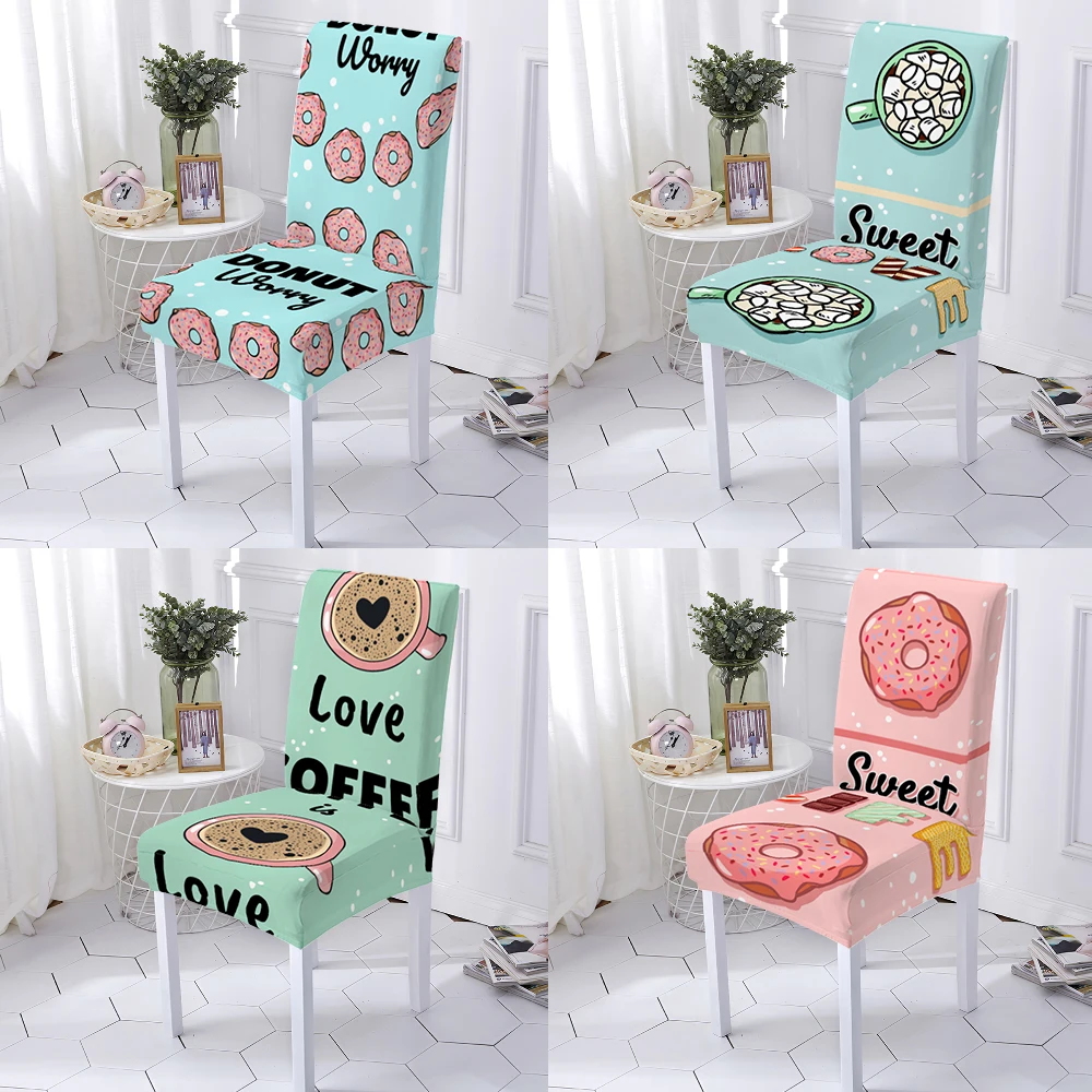 

Donut Restaurant Chairs Covers Hotel Slipcovers Protector Chair Cover Decoration Washable Print Multifunctional Universal