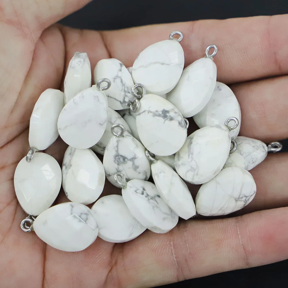 New Natural White Turquoise Stone Faceted Necklace Pendants Water Droplets Charms DIY Jewelry Making Accessories Wholesale 12Pcs