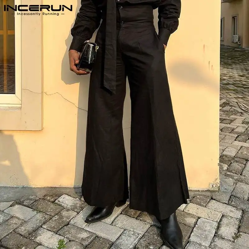 

INCERUN мужские однотонные повседневные брюки в американском стиле, уличная одежда, брюки с высокой талией, модные повседневные мужские длинны...
