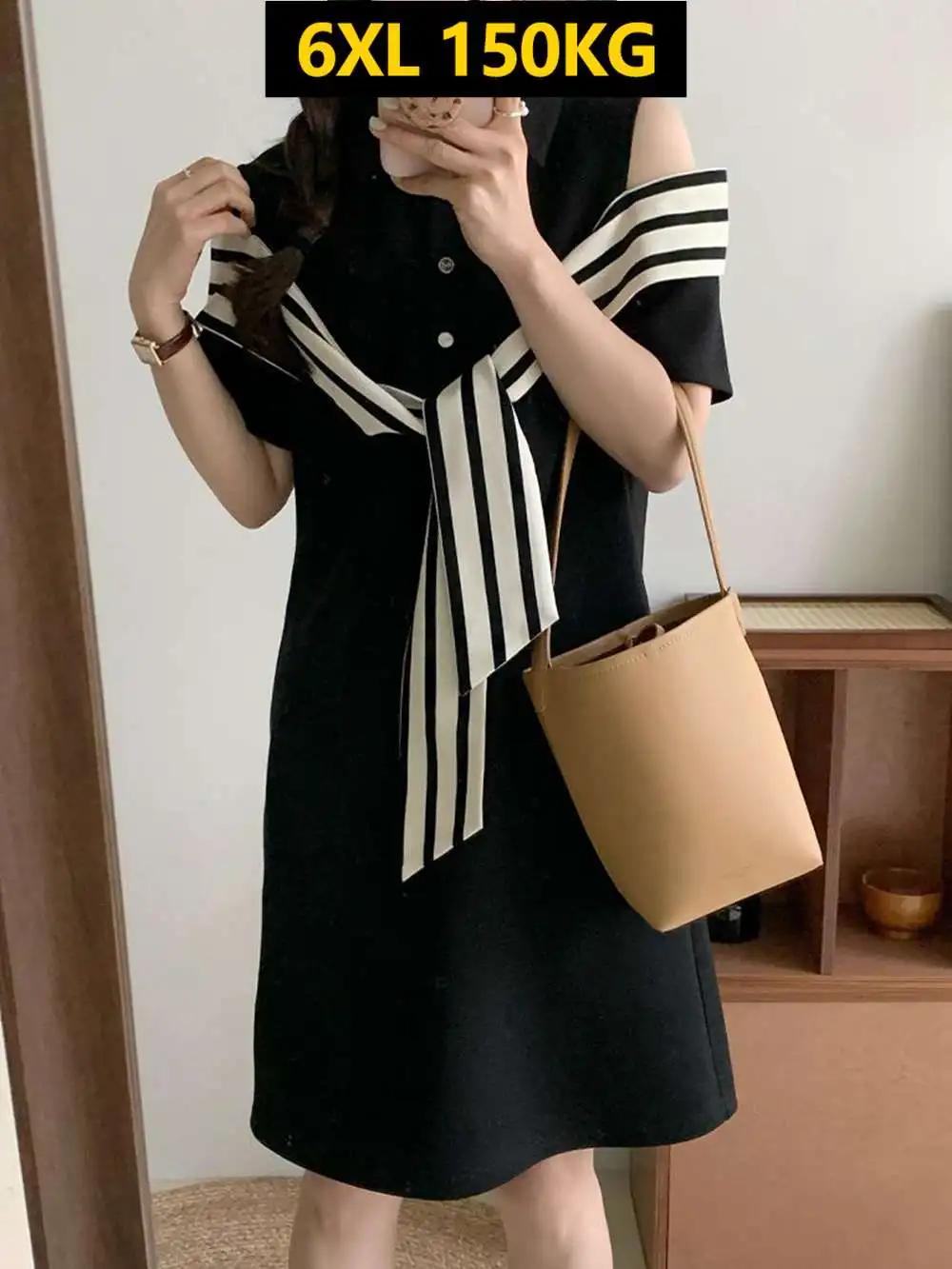 

E GIRLS Large Size 6XL 150KG Summer Dress Short Sleeve Off Shoulder Turn Down Collar Women Dresses Sweet Ladies Loose High Waist