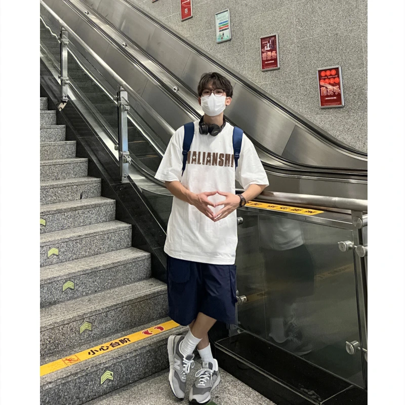 00% Heavy Pure Cotton 2024 Summer Trendy Brand Letters Print Short sleeve T-shirt Men's Loose Couple All-Match Tee