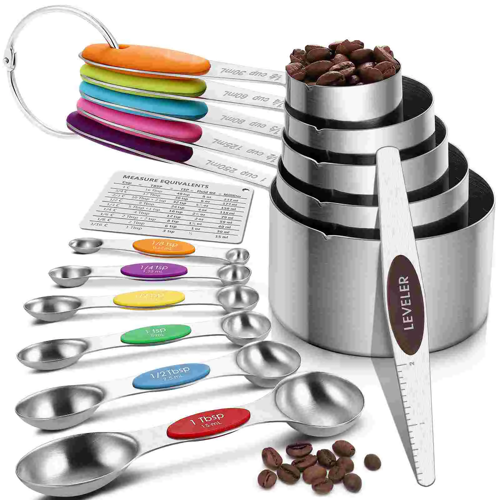 

13 Pcs Measuring Cups and Spoons Set Stainless Steel Easy to Read Anti-rust Measuring Cups and Spoons Kit for Home