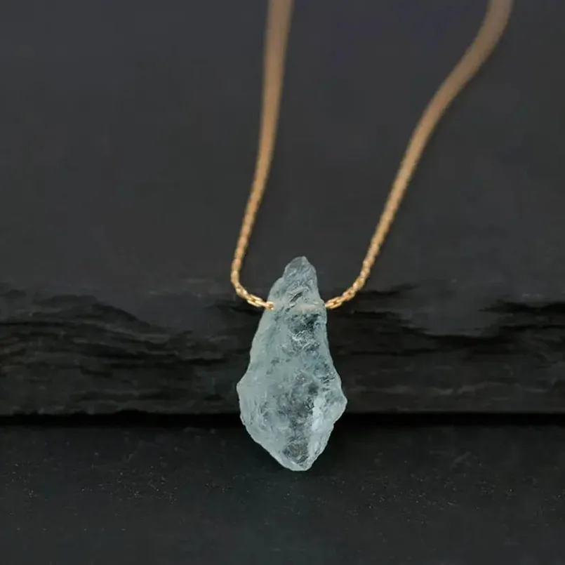 Raw Aquamarine камень для родившихся в марте Necklace кристалл исцеления чакр