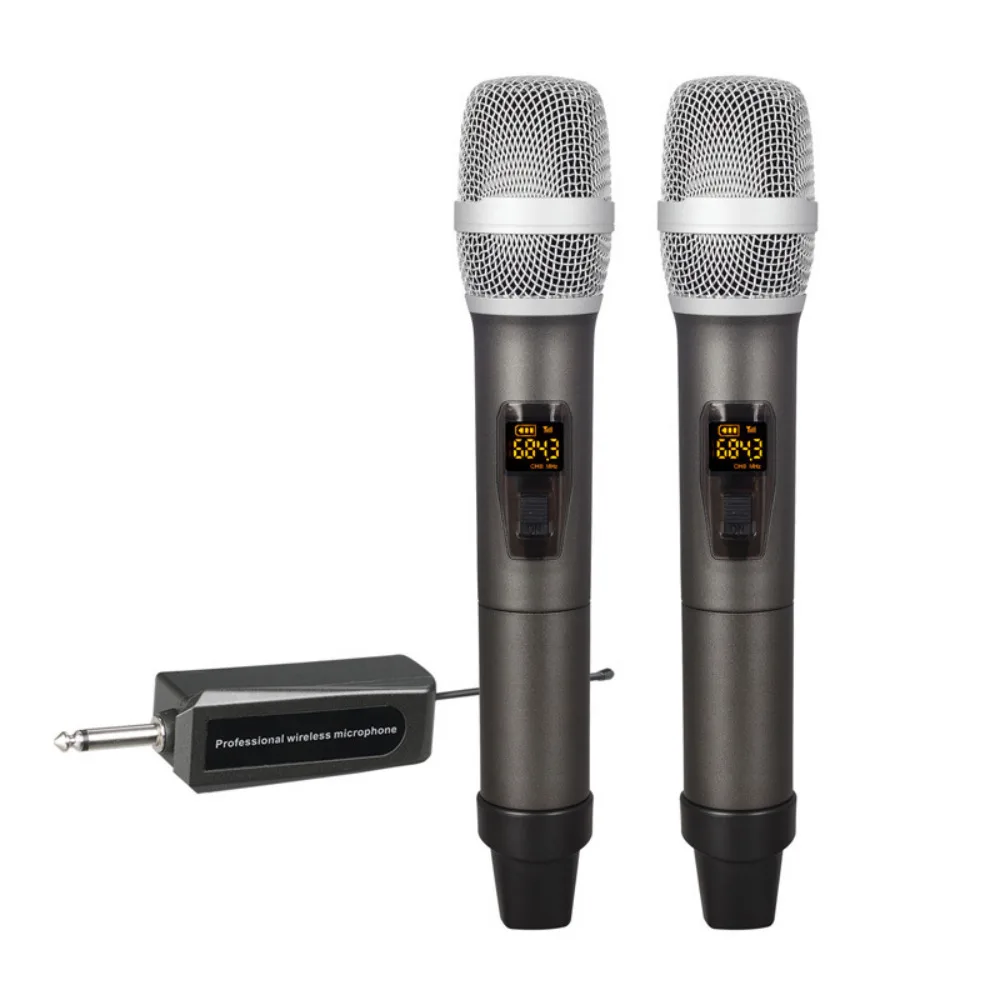 

UHF Wireless Microphone System Kit - Dual Battery Operated Handheld Dynamic Cordless Microphone Transmitter Receiver Set