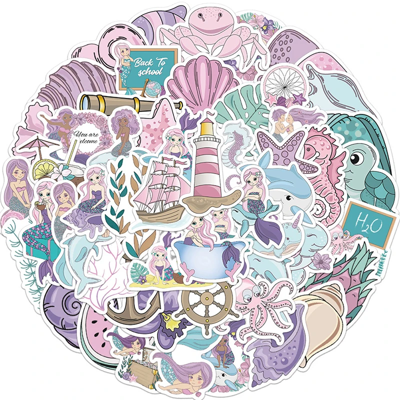 

56Pcs Dreamy Mermaid Sticker For Kids Cute Marine Animal Cartoon Decals DIY Phone Luggage Laptop Notebook Car Sticker Toys