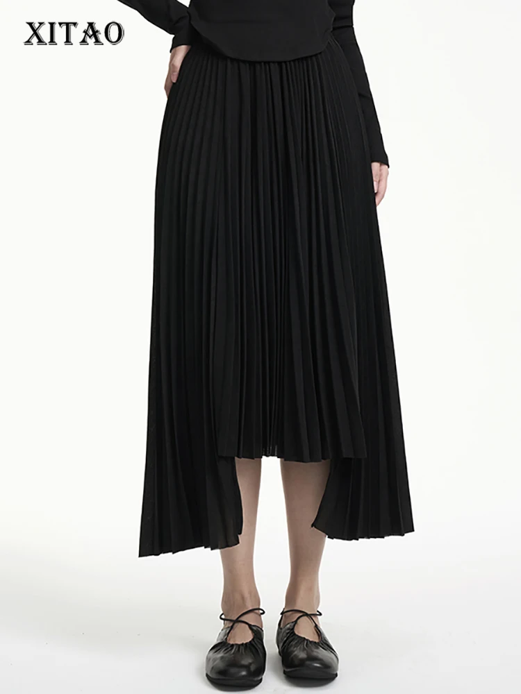 

XITAO черная Асимметричная плиссированная юбка, свободная, модная, простая, темпераментная, женская, новая, универсальная, повседневная, шифон...