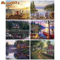 ruopoty paint by number lakeside drawing on canvas sea diy pictures by numbers landscape kits hand painted painting home decor