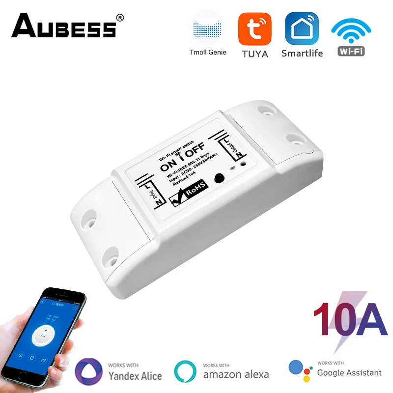 

Aubess Tuya WiFi Smart DIY Light Switch Universal Breaker Timer Smart Life APP Remote Control Work With Yandex Alexa Google Home
