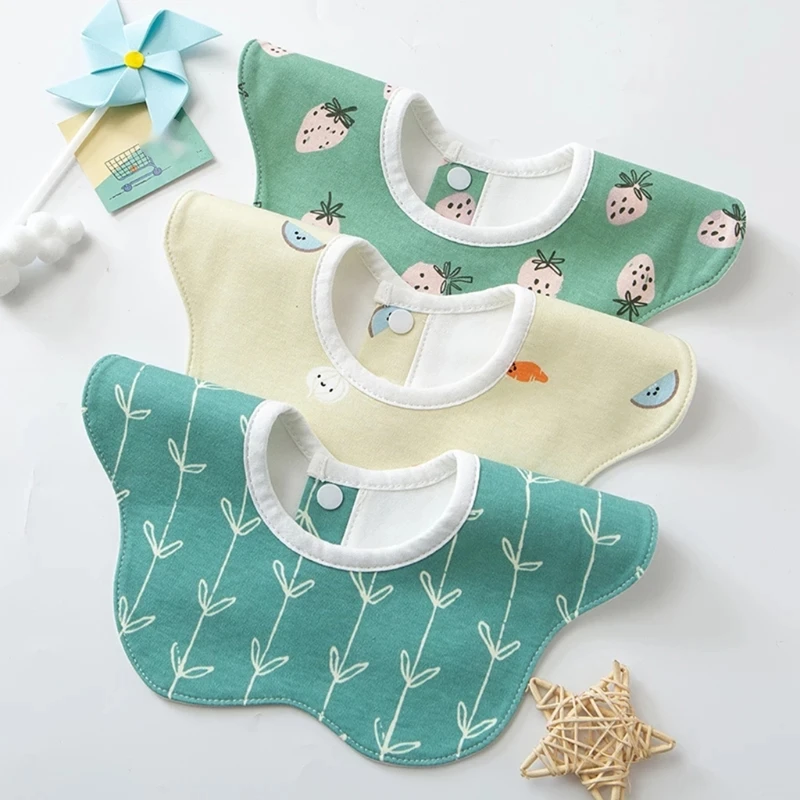 

Baby Bib Round Petal Printed Cotton Saliva Towel 360 Degree Rotation Burp Cloth