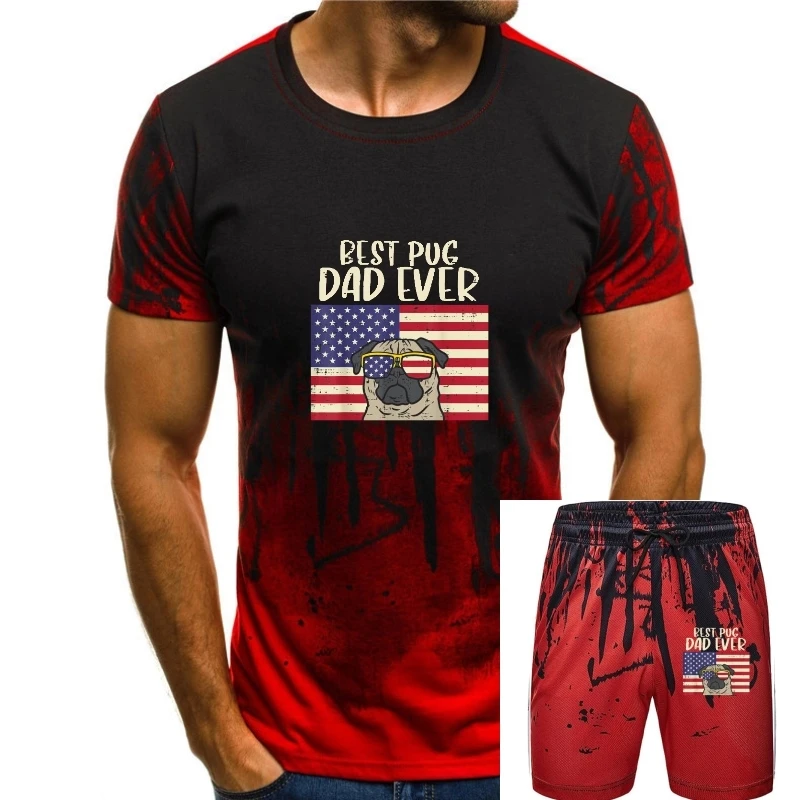 

Mens Best Pug Dad Ever US Flag Vintage Patriotic Pet Dog Men T-Shirt Prevalent 3D Printed Tshirts Cotton Men Tops T Shirt