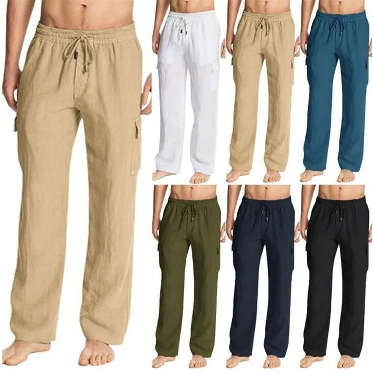 

Mens Trousers Linen Casual Pants For Men Summer Clothing Solid Straight Loose Overalls Streetwear Ropa Hombre Men Wide Leg Pant