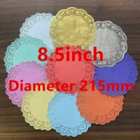 20pcs 8 5inch 9color gold pink blue red round diameter 215mm paper lace doilies placemat for christmas wedding party decoration