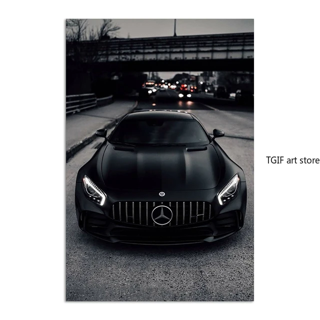

Черный автомобильный постер Mercedes Benz на холсте