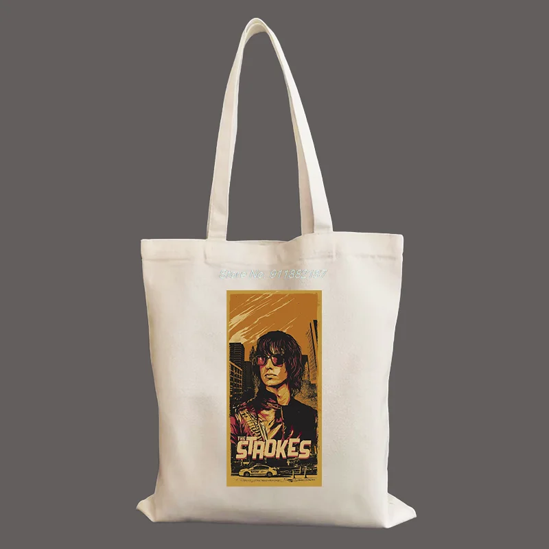 

The Strokes Pop Rock fashion graphic Women Canvas Shopping Bag Cloth Shoulder Bag Eco Handbag Tote Reusable Grocery Shopper Bags