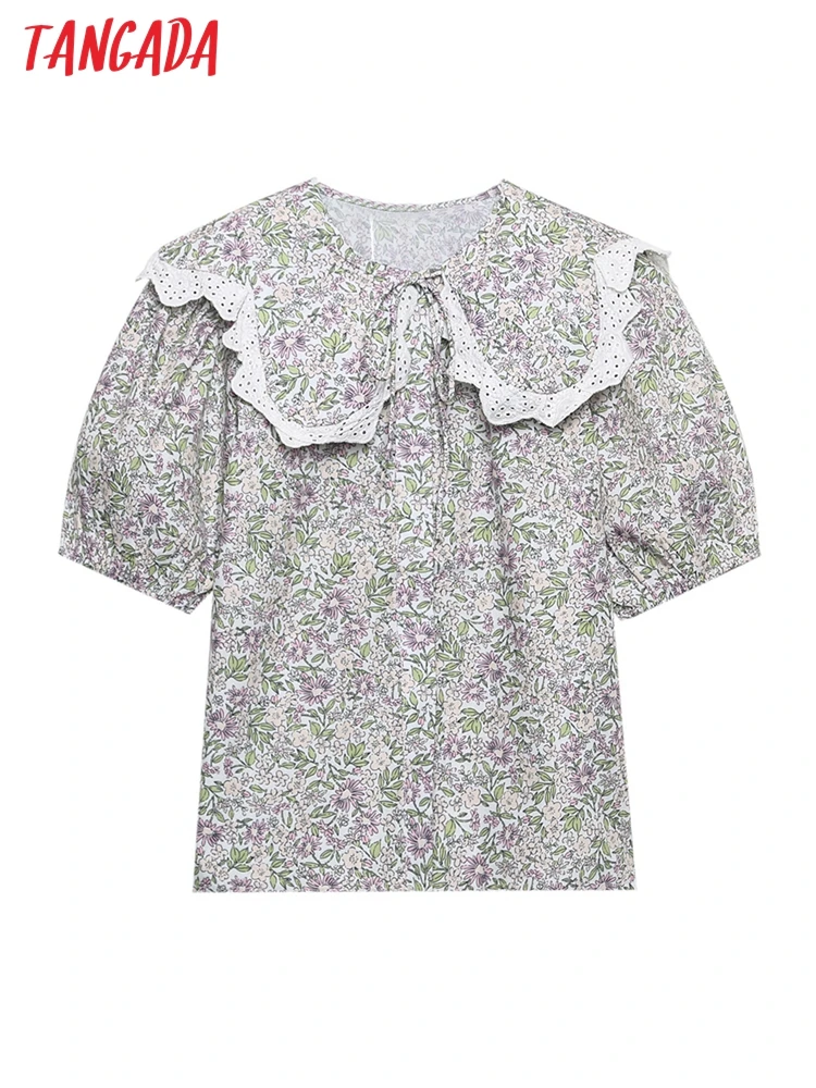 Женская летняя хлопковая рубашка с коротким рукавом и цветочным принтом |