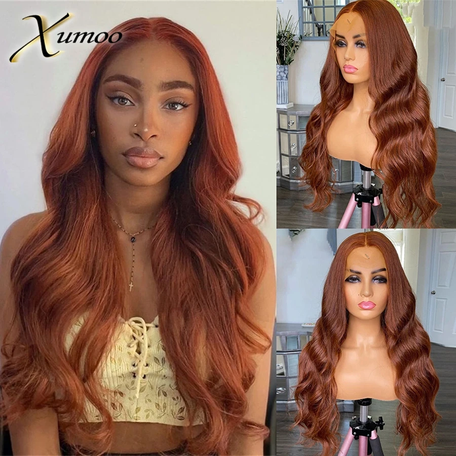 XUMOO Orange Ginger 13x4 Lace Front Human Hair Wigs Transparent Lace Body Wave For Women Brazilian Remy Human Hair Gluelss Wigs