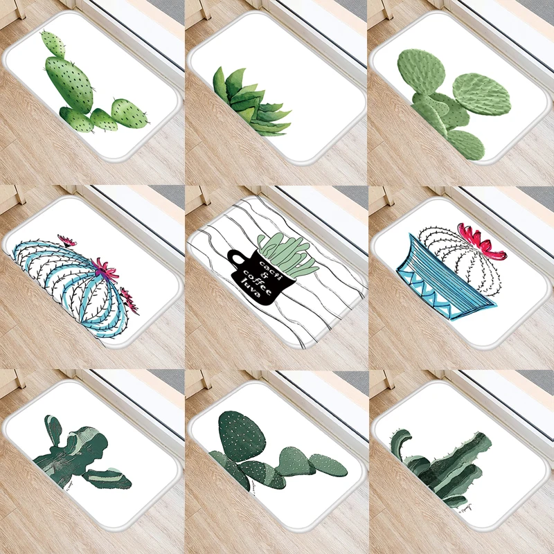 

Tropical Cactus Pattern 40*60 Door Mat Coral Velvet Carpet Rubber Indoor Floor Mats Non-Anti-Slip Rug