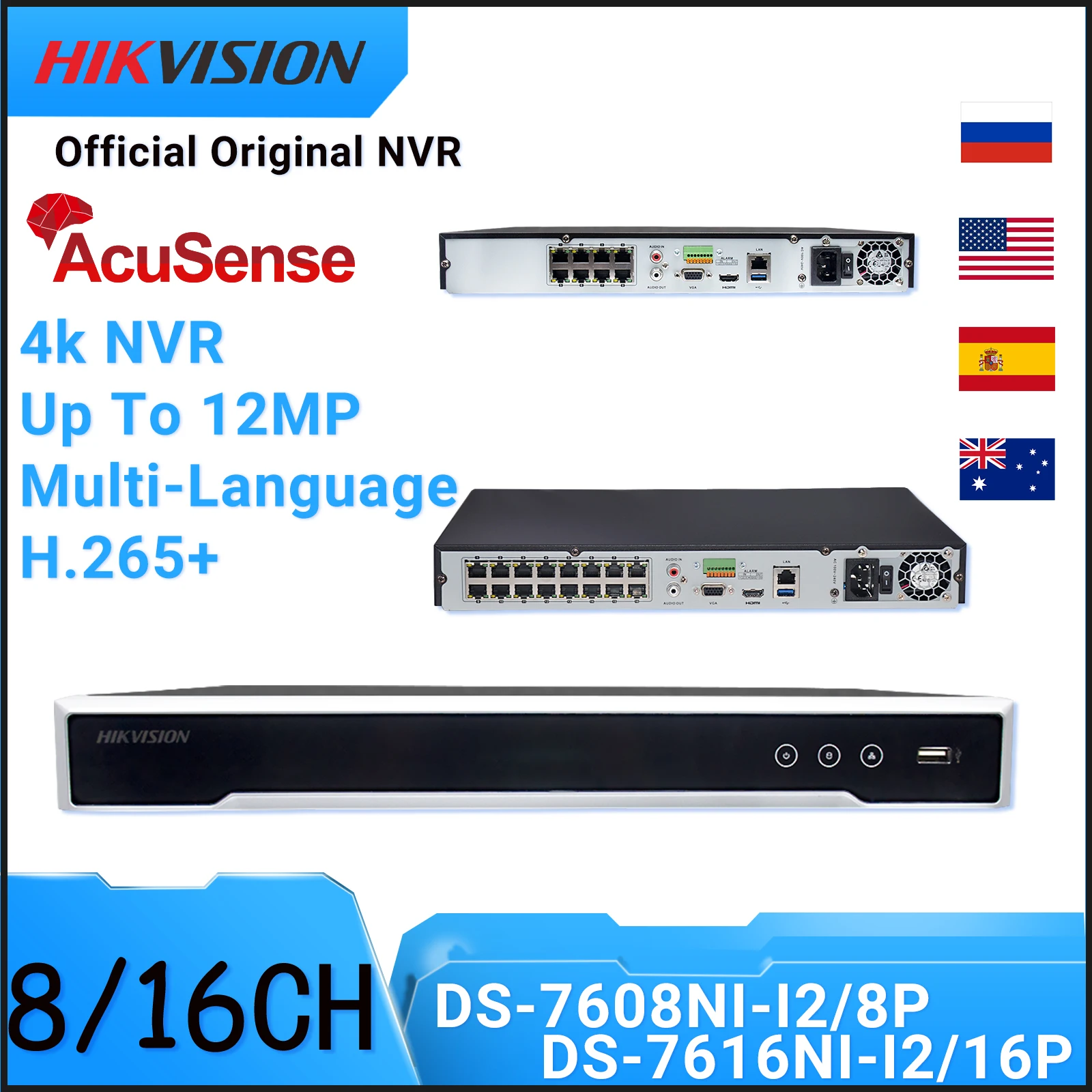 

Hikvision NVR DS-7608NI-I2/8P DS-7616NI-I2/16P DS-7632NI-I2/16P 8/16/32CH 8/16 POE 12MP H.265+ 2 SATA for POE IPC Video Recorder