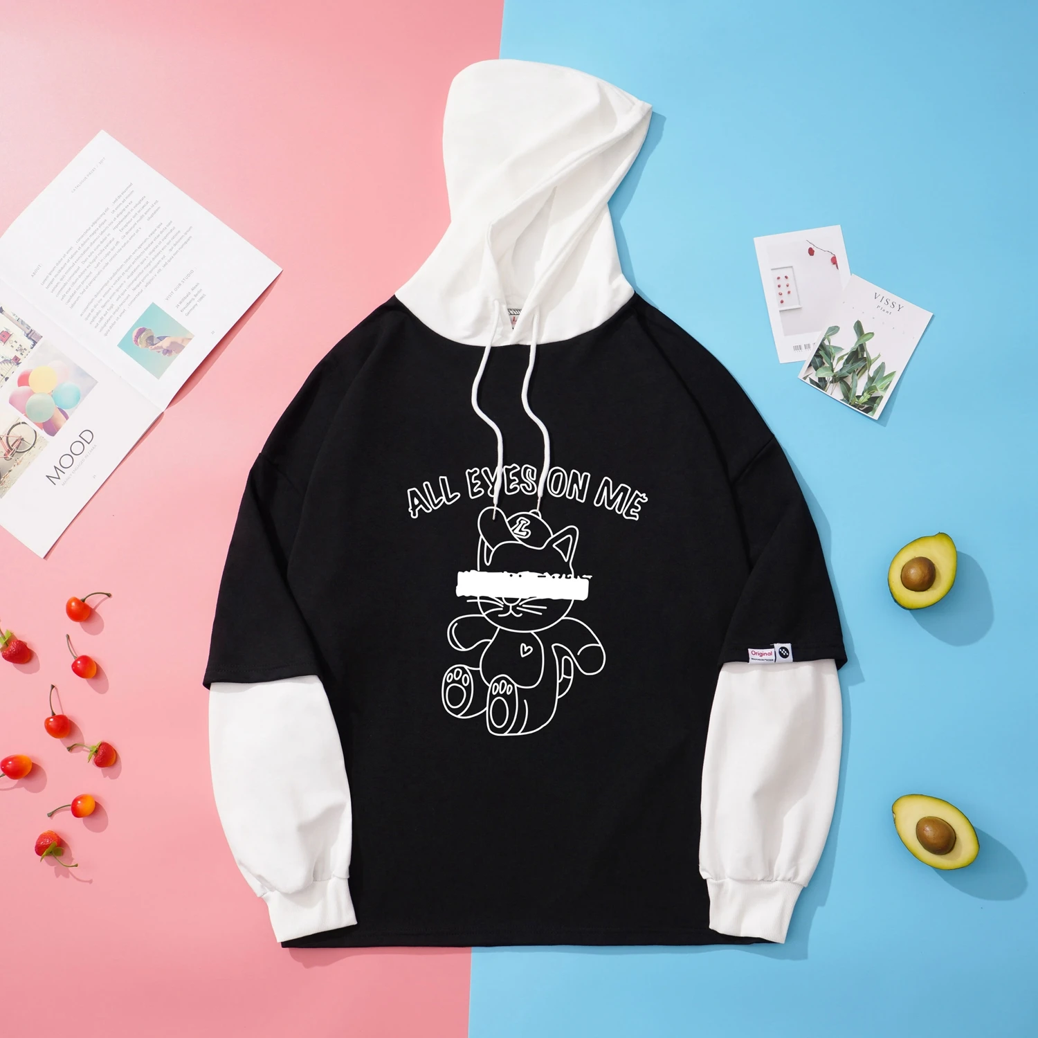 

Весенне-осенние женские толстовки с цветным сращиванием, мультяшное аниме, все глаза на меня, графический принт, Harajuku, модная пара, новинка, ...