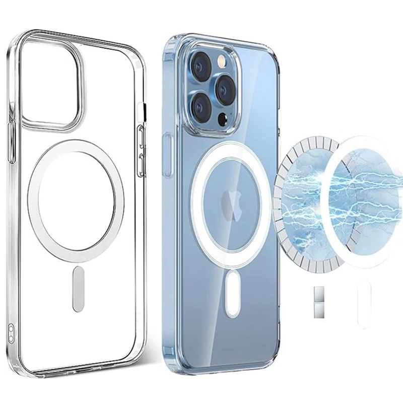 Прозрачный магнитный чехол для телефона iPhone 15 Ultra Plus Pro Magsafe Wireless Charge Тонкий
