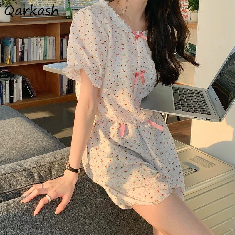 

Pajama Sets Women Sweet Cute Floral Fashion Chic Korean Style Casual Home Sleepwear Simple Patchwork New Summer Ladies Outfits