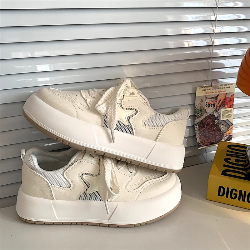 

2023 Pink Casual Sneakers Breathable Shoes Platform Spring Autumn Woman Lace Up Flats Shoes Sports Female Sneakers Shoes Ladies