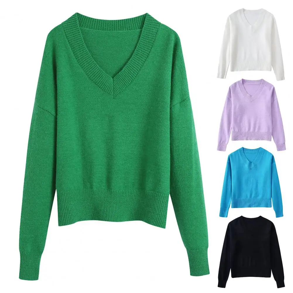 

Trendy Sweater Jumper Thick Elastic Sweater Top Autumn Winter Solid Color Loose Pullover Sweater
