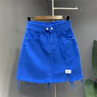 solid color high waist denim skirt 2022 summer new korean fashion casual a word bag hip short skirt trend pleated skirt