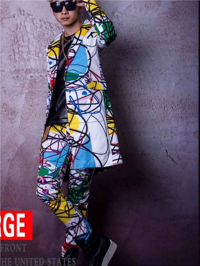 Новинка 2024 мужской модный костюм DSDJ для ночного клуба средней длины с принтом GD