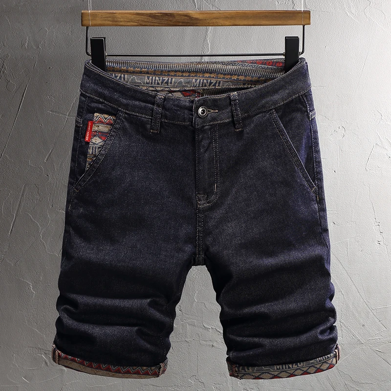 Summer Vintage Fashion Men Jeans Black Blue Elastic Patched Designer Short Jeans Men Korean Style Casual Denim Shorts Hombre