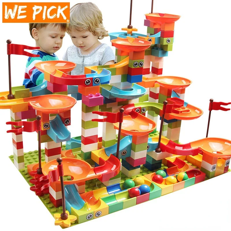 

77-308PCS Marble Race Run Big Block Compatible city Building Blocks Funnel Slide Blocks DIY Big Bricks Toys For Children gift