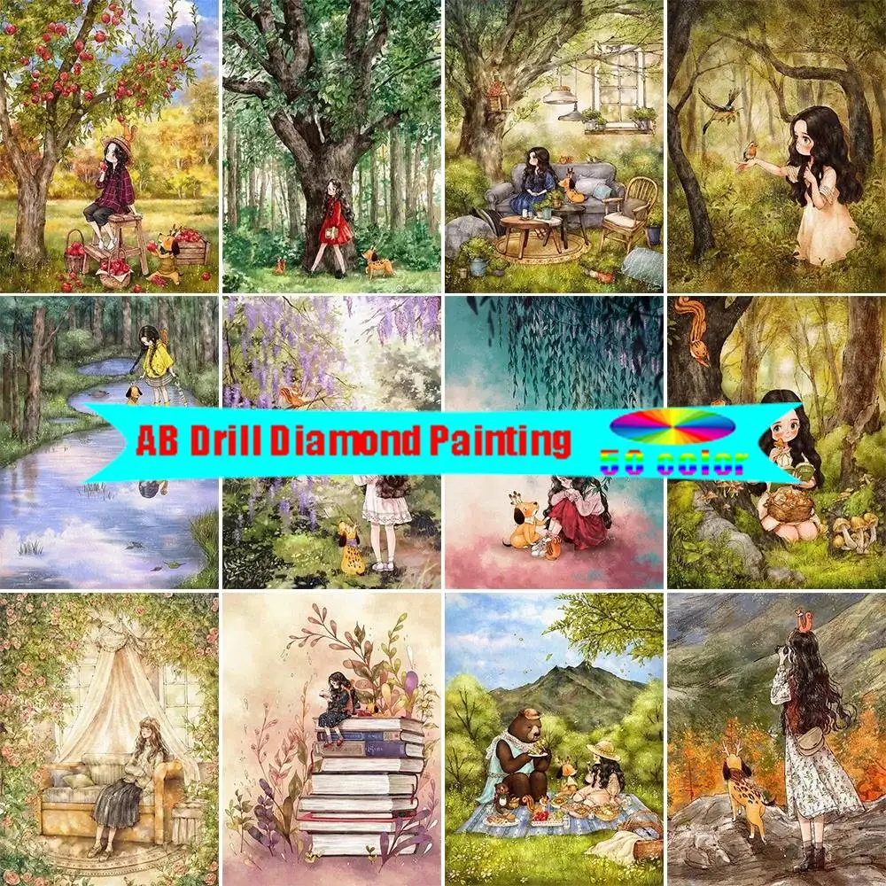 

Алмазная живопись 5d AB, мультфильм, ручная роспись, девушка, алмазная живопись AB, искусство, мозаика, вышивка крестиком, новое/домашнее украшение для стен
