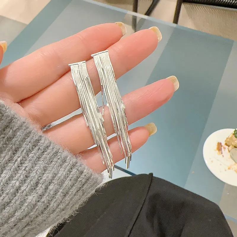 Женские серьги-кисточки из серебра S925 пробы с длинной цепочкой