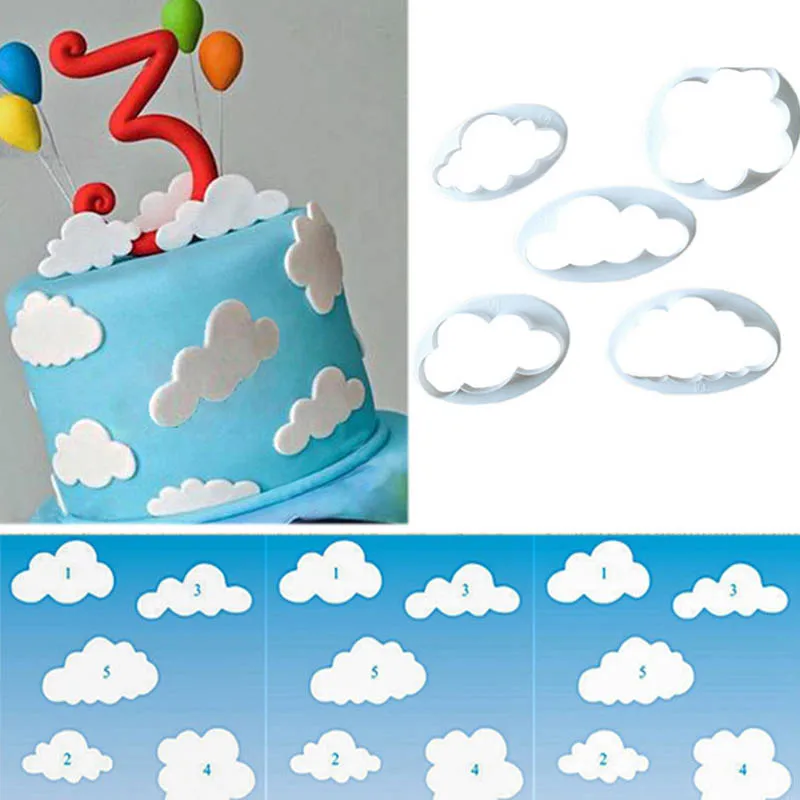 

5Pcs/Set Cloud Shape Cookie Fudge Cutter Custom Made 3D Printed Fondant Biscuits Mold For Cake Decorating Kitchen Baking Tools