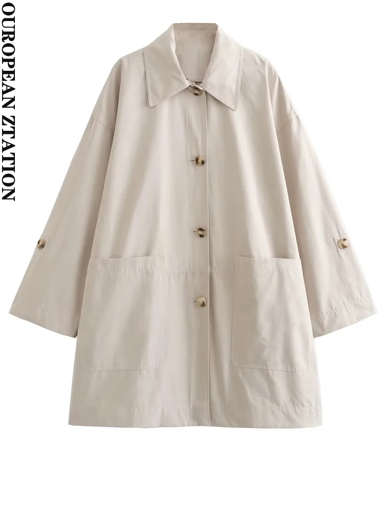 

Женский модный тренчкот PAILETE с карманами, с разрезом сзади, винтажная верхняя одежда с длинным рукавом и пуговицами, шикарные топы, 2023