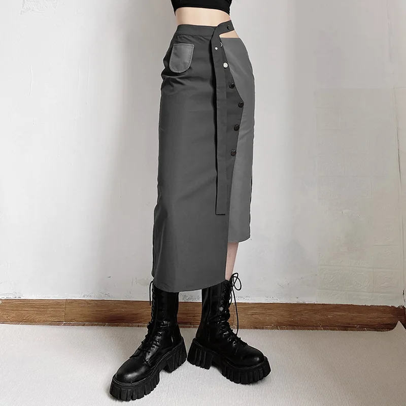 

2022 Women's Summer New Street Casual Fashion High-waisted Temperament Commuter Contrast Color Irregular Slim Skirt
