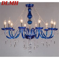 dlmh contemporary chandelier lamps led blue pendant crystal candle luxury lights fixtures for home hotel hall