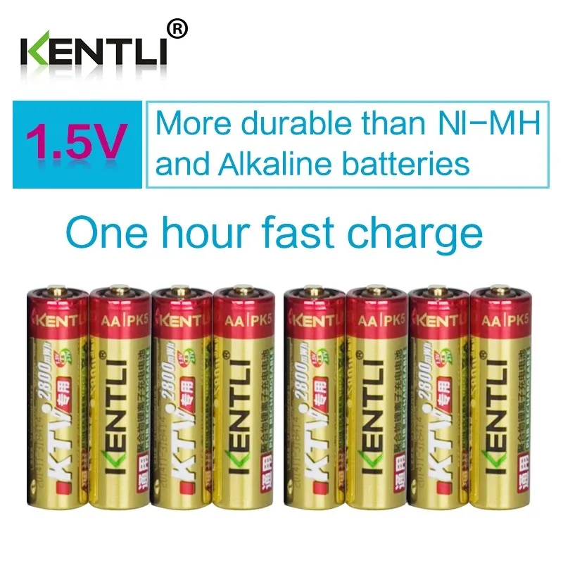 Фото KENTLI 2800 МВтч 1,5 В AA литиевая аккумуляторная батарея 16 слотов зарядное устройство 1000 циклов литий-ионные батареи №5