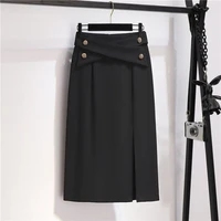 skirt womens summer design sense niche high waist a line skirt mid length slit bag hip one step skirt