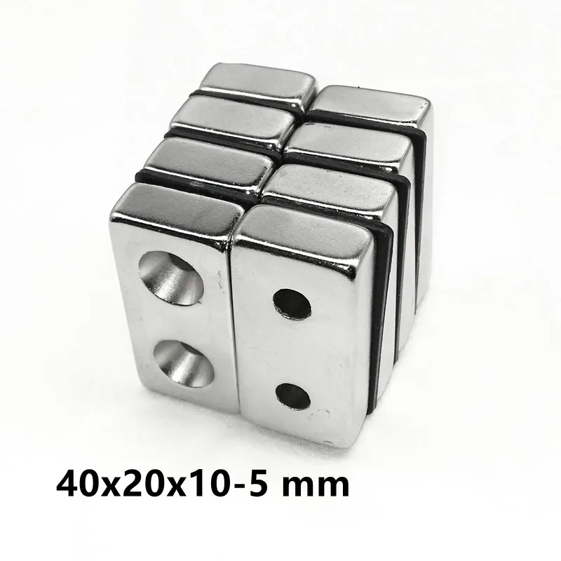 

1~10PCS 40x20x10-5 Powerful Block Magnets Strip Double Holes 5mm Permanent Magnet 40x20x10 Neodymium Magnet 40*20*10-5 40*20*10