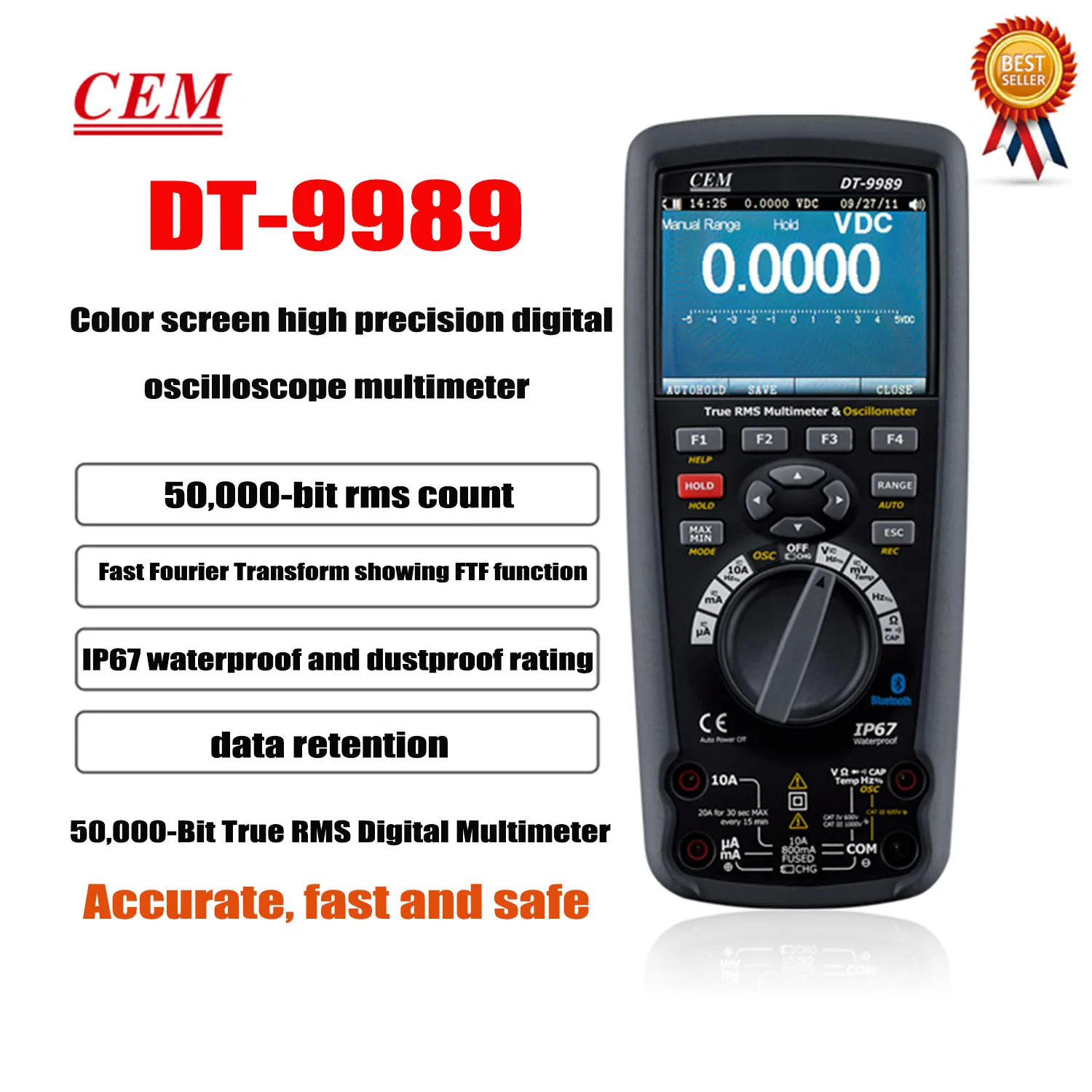 

CEM DT-9989 True RMS Industrial Multimeter with TFT Color LCD Display Oscillographic Multimeter Digital Display,New.