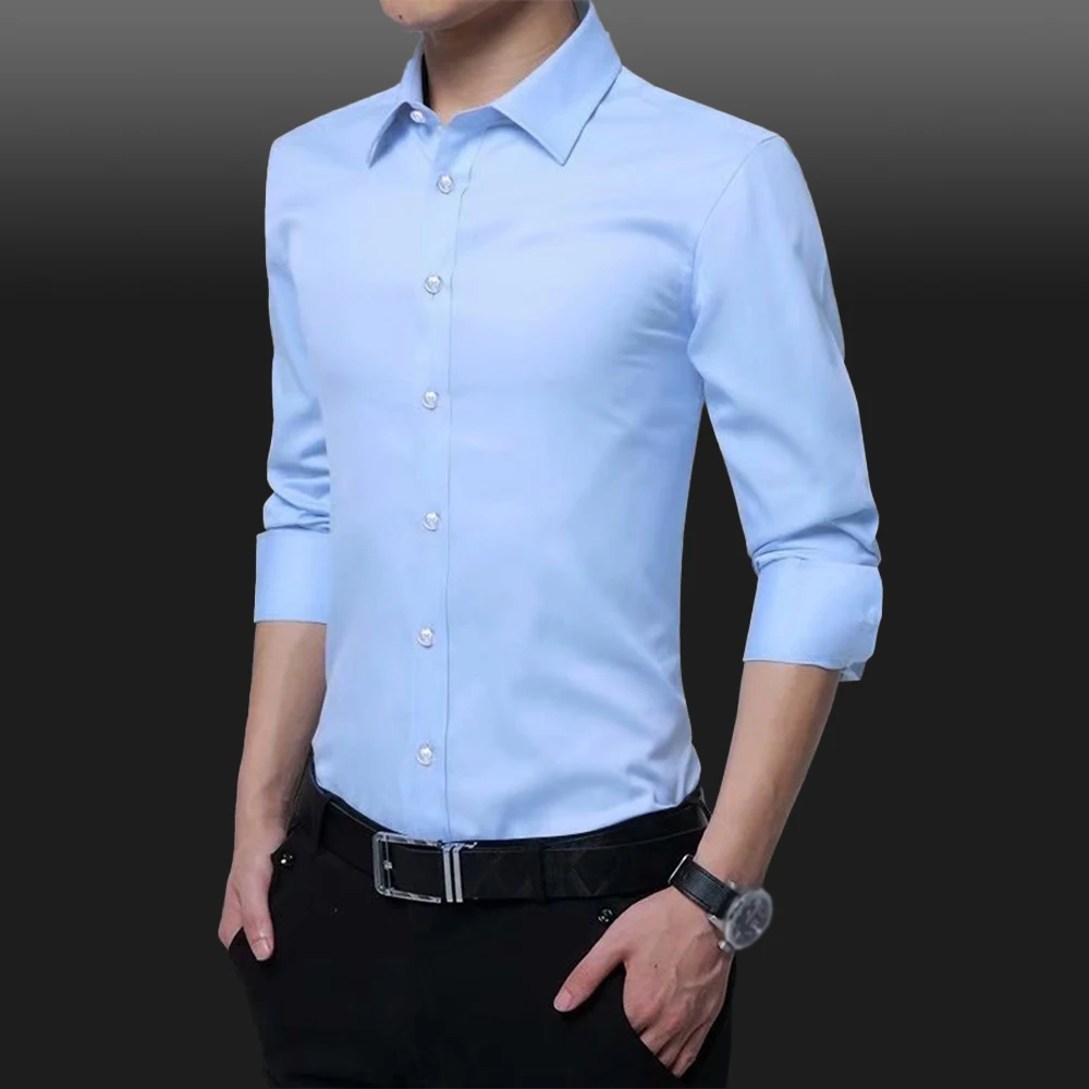 M-5XL Men Long Sleeve Shirts Plus Size Korean Business Casual Fashion Slim Formal Regular Fit Shirt Men Social Shirts